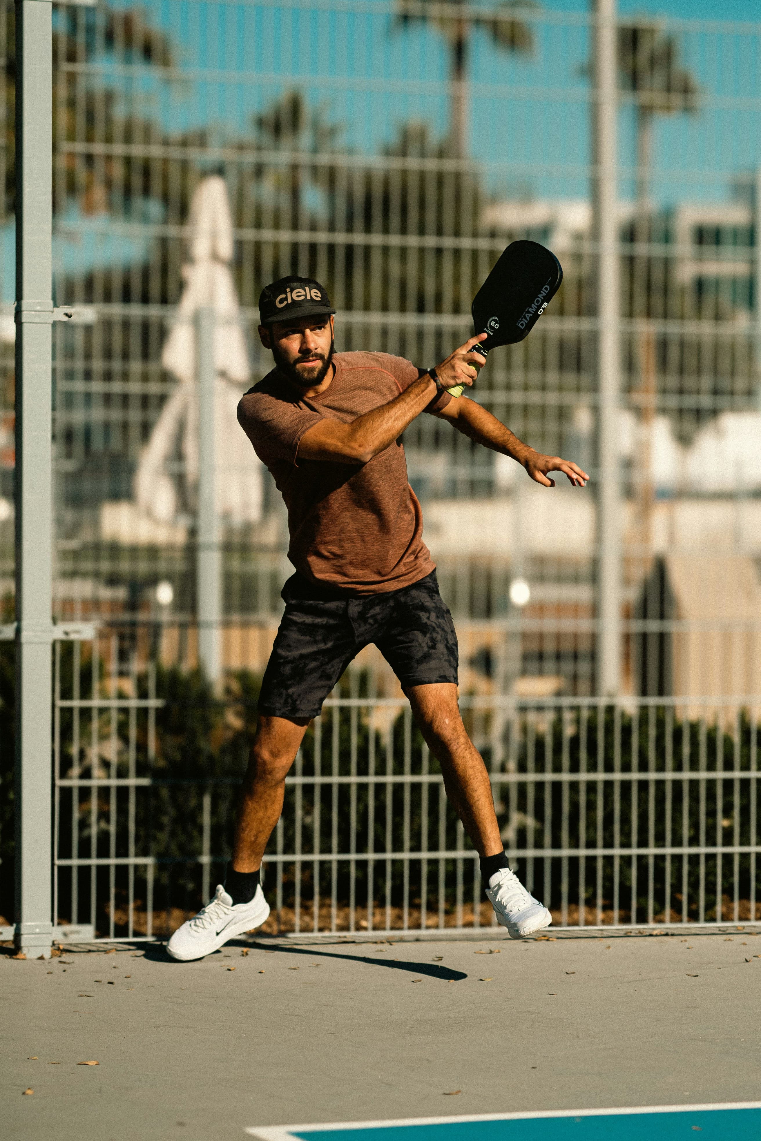 Pickleball player in action