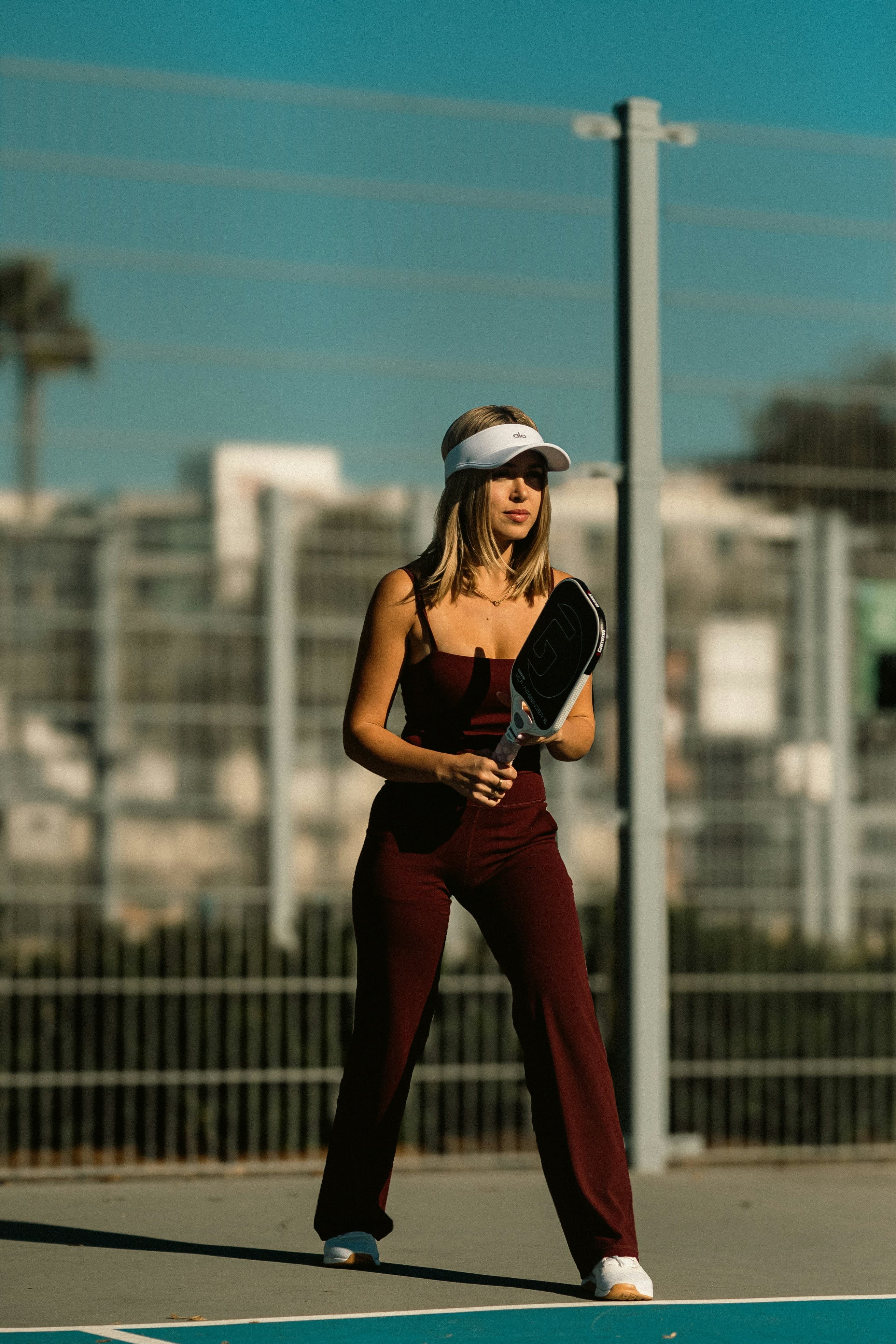 Pickleball player ready on court